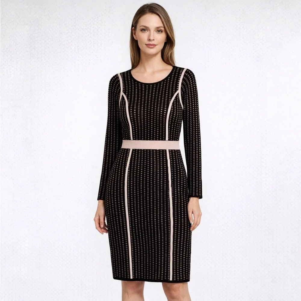 Calvin Klein | Dresses | Calvin Klein Blush Pink Black Long Sleeve Midi  Sweater Dress Size Medium | Poshmark
